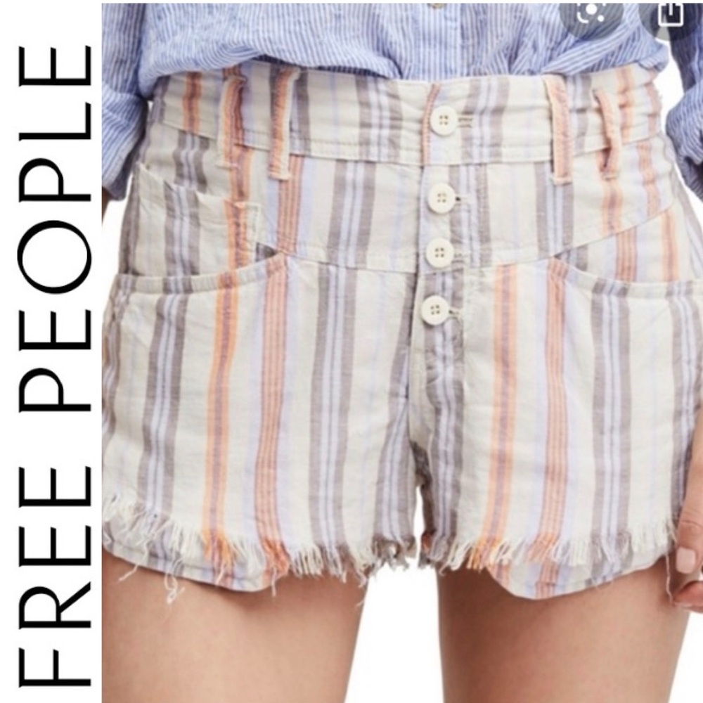 Free People Morning Rain Stripe Linen Blend Cut-Off Shorts 4